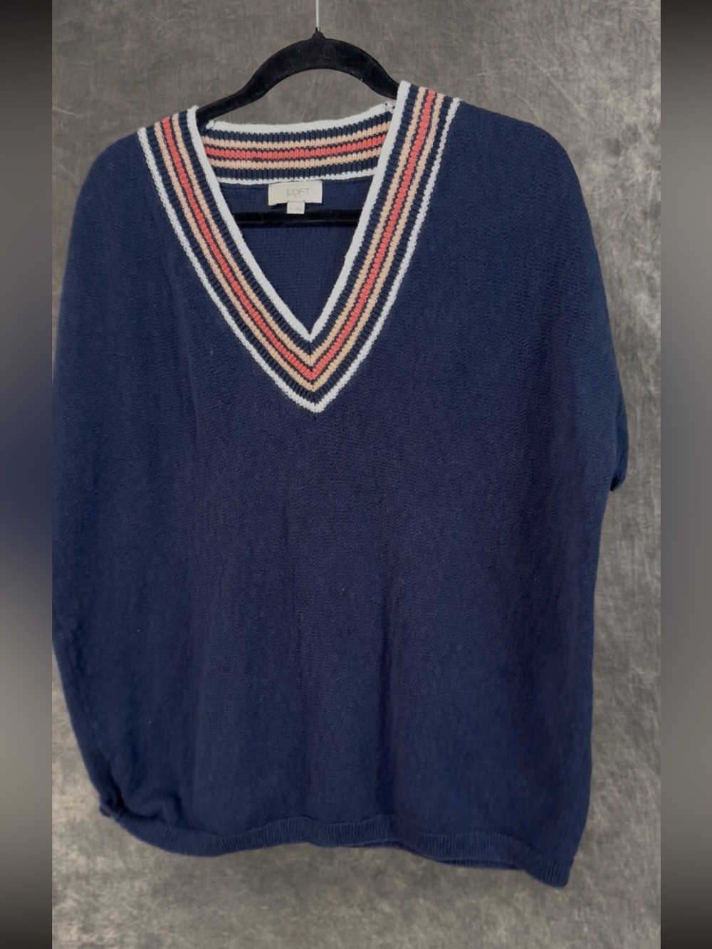 LOFT Outlet Navy Blue V-Neck Short Sleeve Cotton Sweater Size M